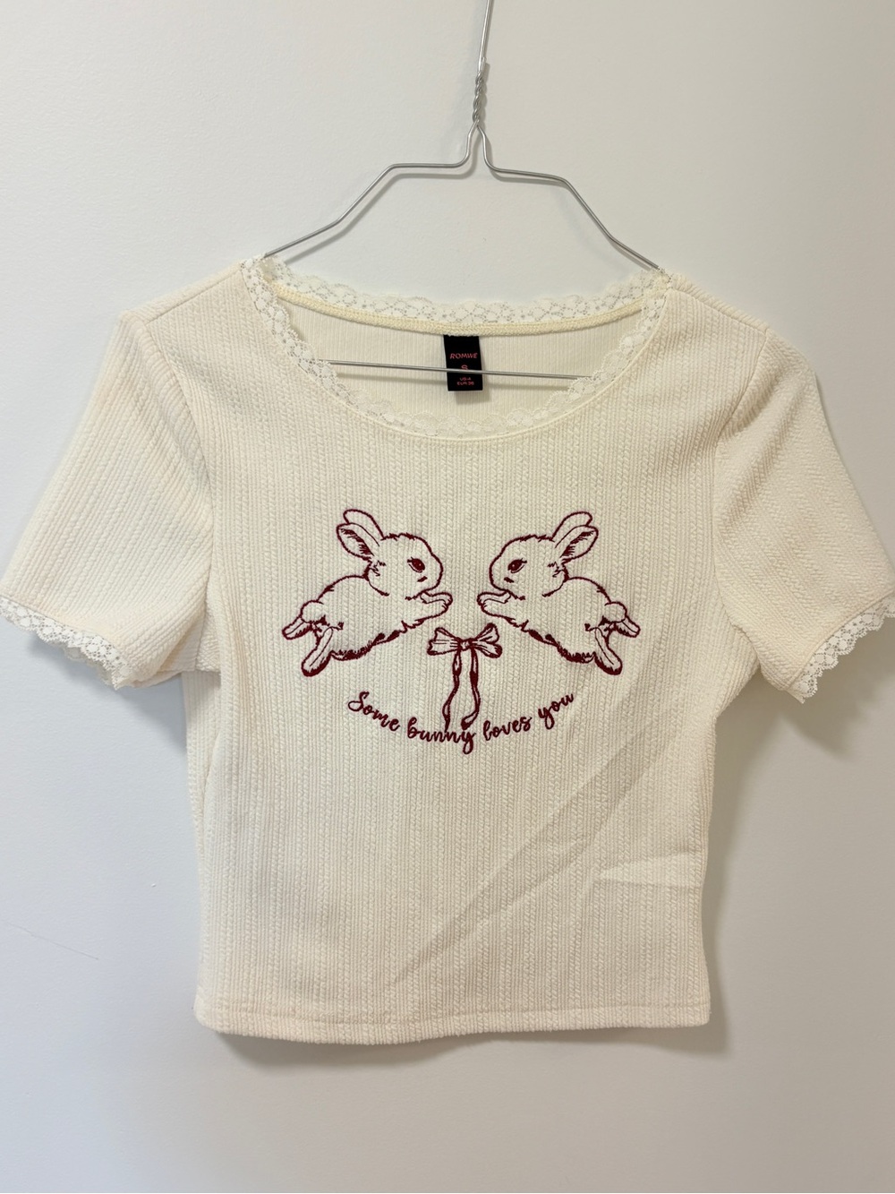 Romwe Kawaii white  Himekaji Rabbit Bunny t-shirt collar lace  Small Girlhood